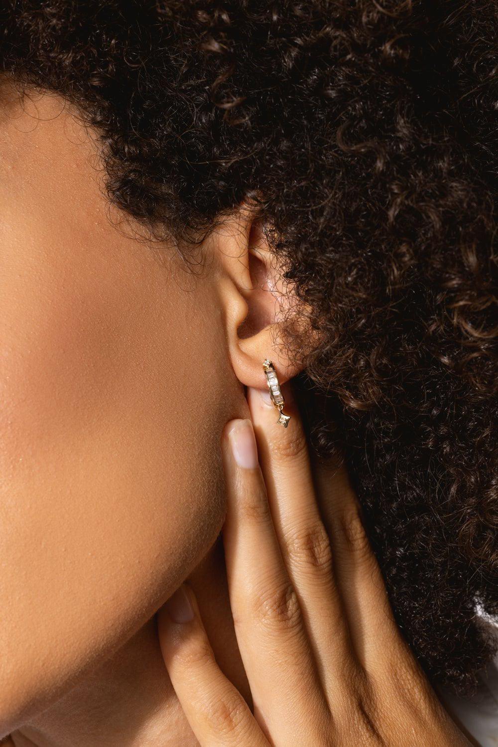 LOREE RODKIN-Tiny Gothic Point Baguette Earrings-YELLOW GOLD