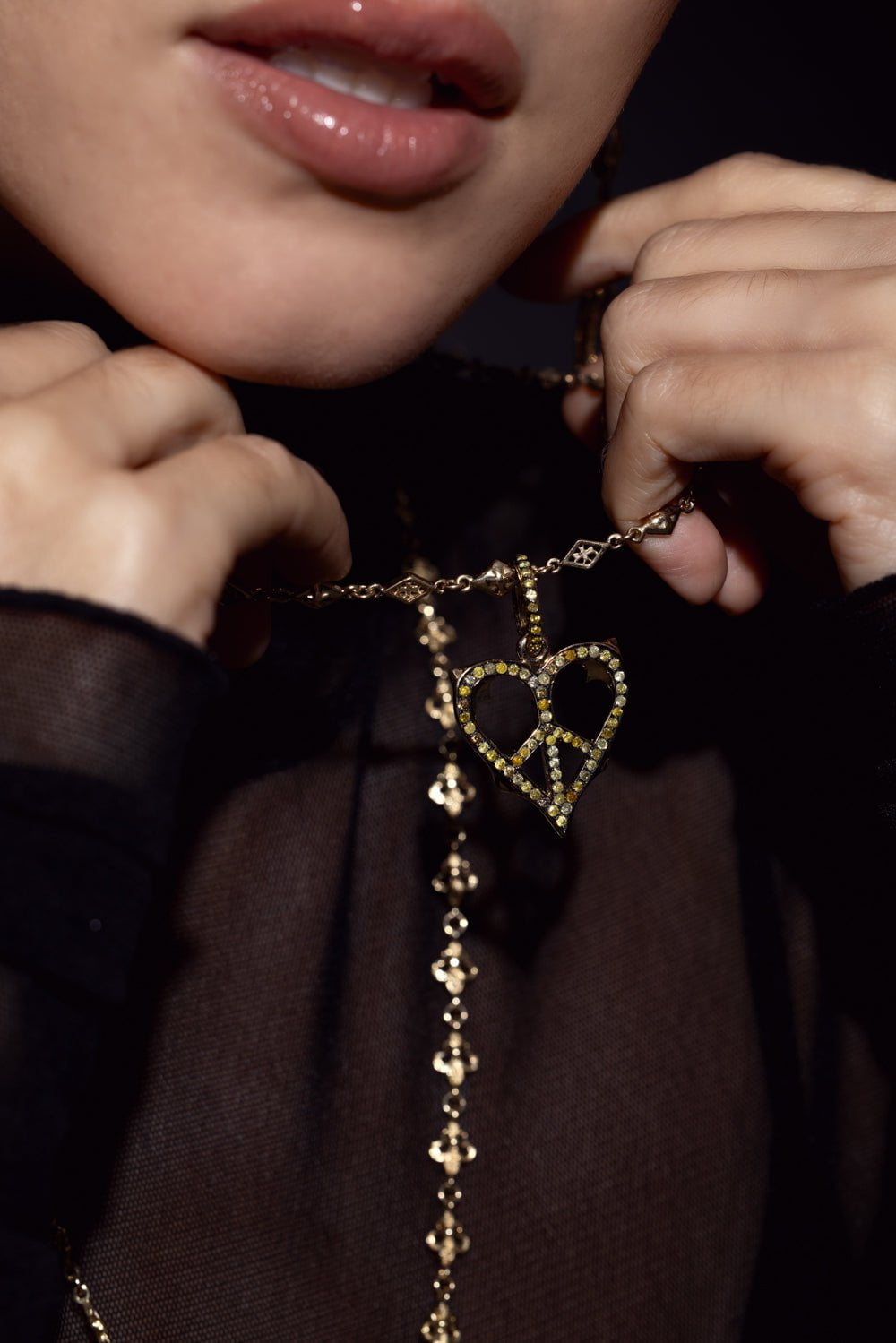 LOREE RODKIN-Mix Shaped Cross Link Chain Necklace-YELLOW GOLD