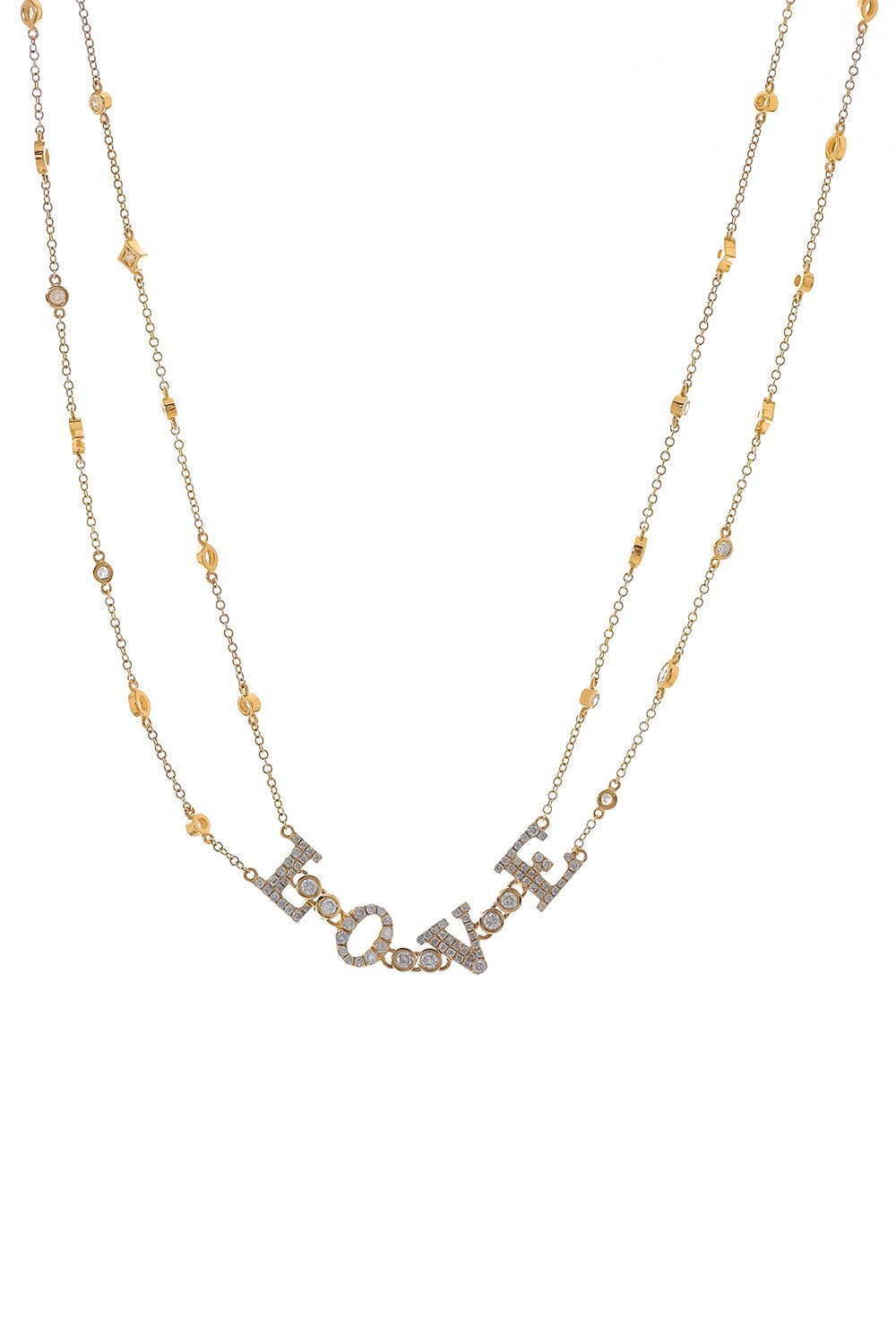 LOREE RODKIN-Double Chain Love Necklace-YELLOW GOLD