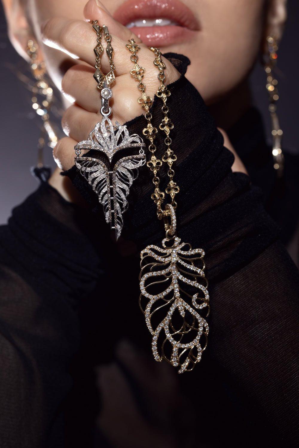 LOREE RODKIN-Articulated Medium Feather Pendant-YELLOW GOLD