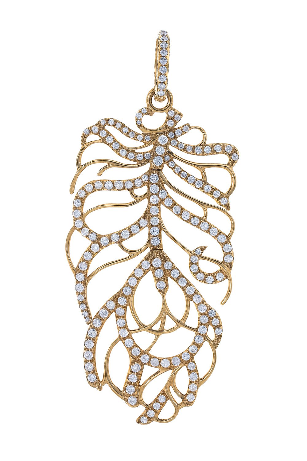 LOREE RODKIN-Articulated Medium Feather Pendant-YELLOW GOLD