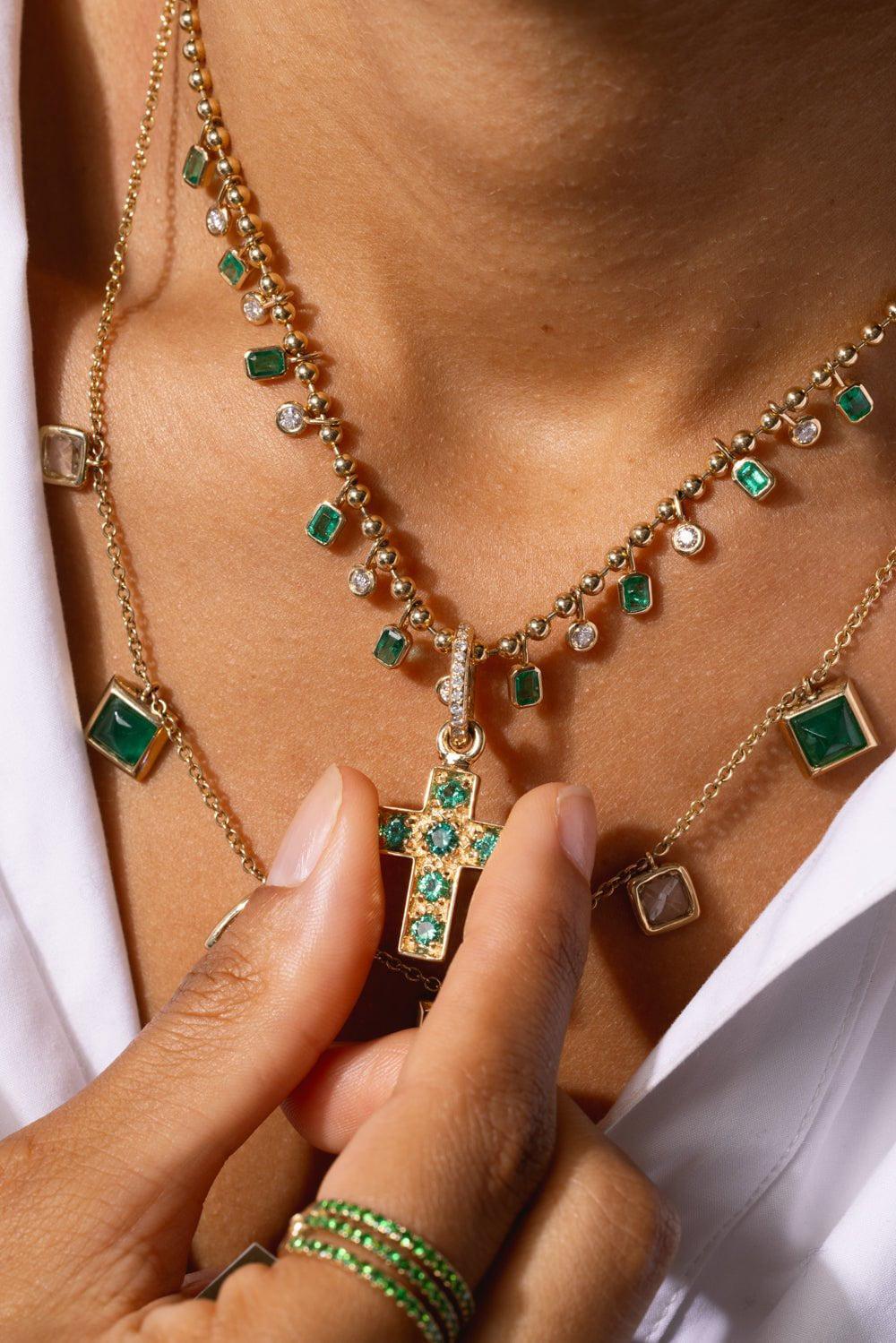 LOREE RODKIN-Large Emerald Cross Pendant-YELLOW GOLD