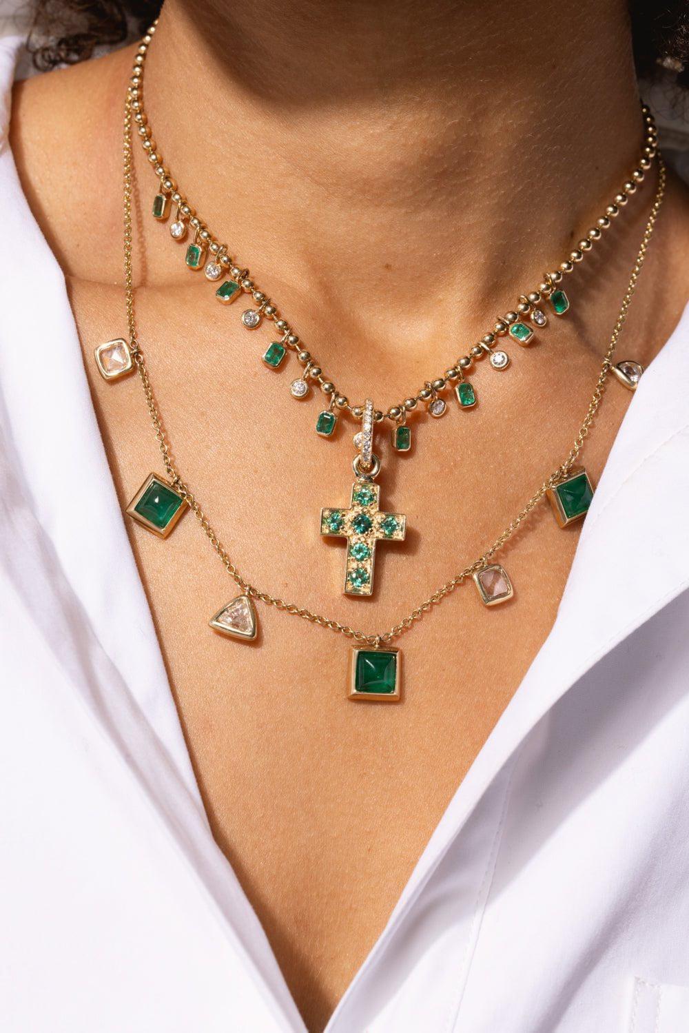 LOREE RODKIN-Large Emerald Cross Pendant-YELLOW GOLD