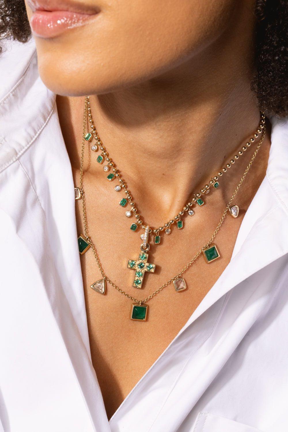 LOREE RODKIN-Large Emerald Cross Pendant-YELLOW GOLD