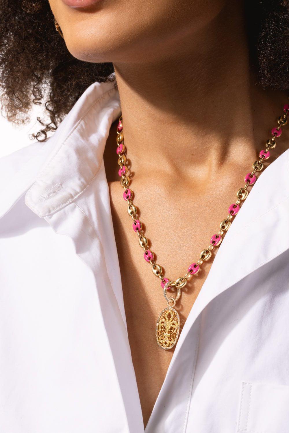 LOREE RODKIN-Small Diamond Oval Fleur De Lis Charm-YELLOW GOLD