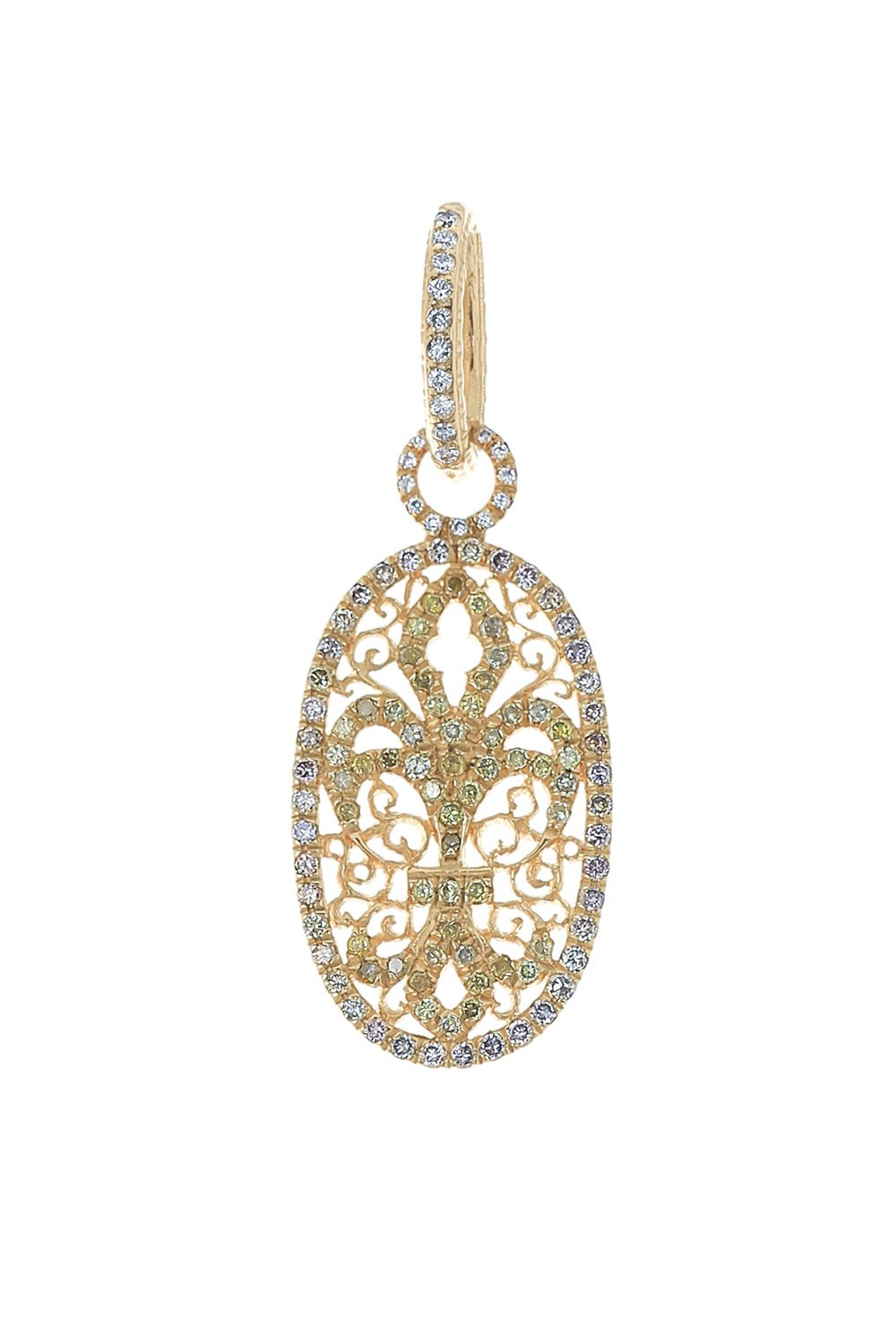 LOREE RODKIN-Small Diamond Oval Fleur De Lis Charm-YELLOW GOLD