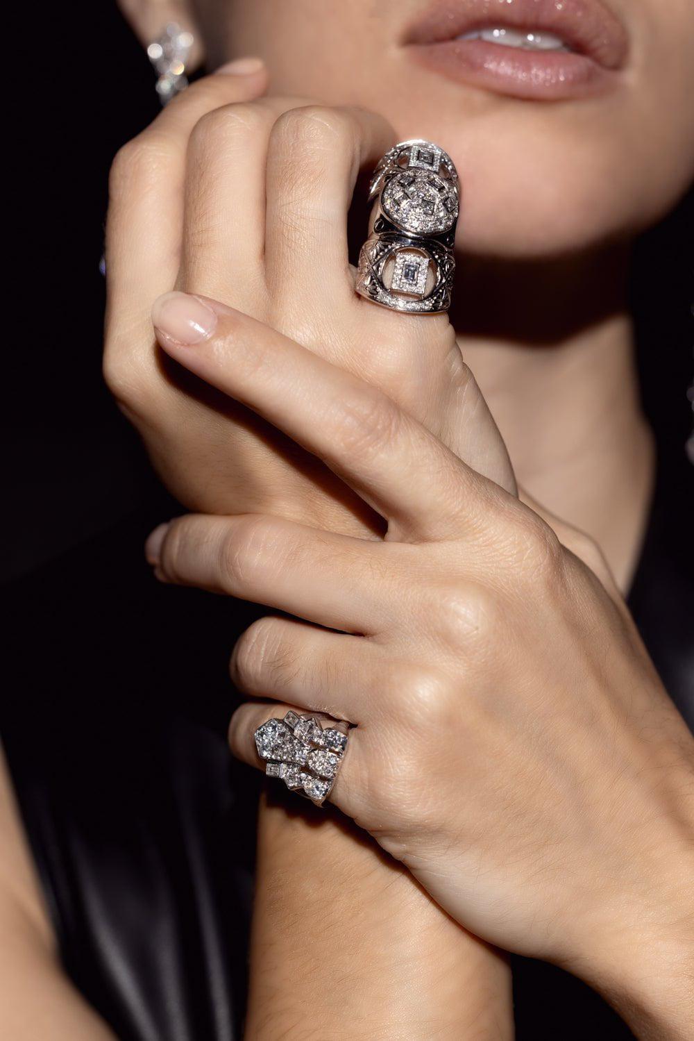 LOREE RODKIN-Multi Shape Diamond Bondage Ring-WHITE GOLD