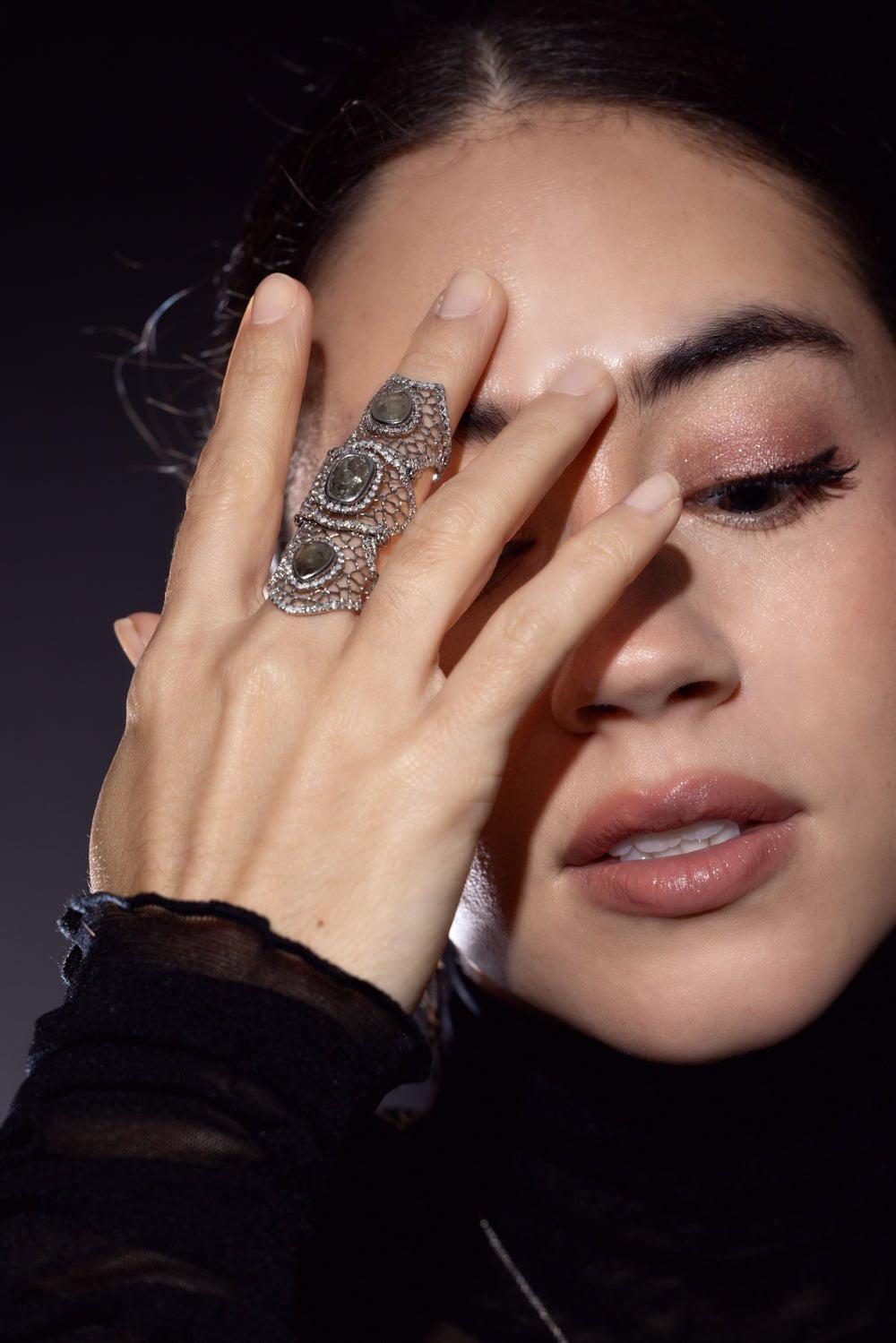 LOREE RODKIN-Medium Spiderweb Ring-WHITE GOLD