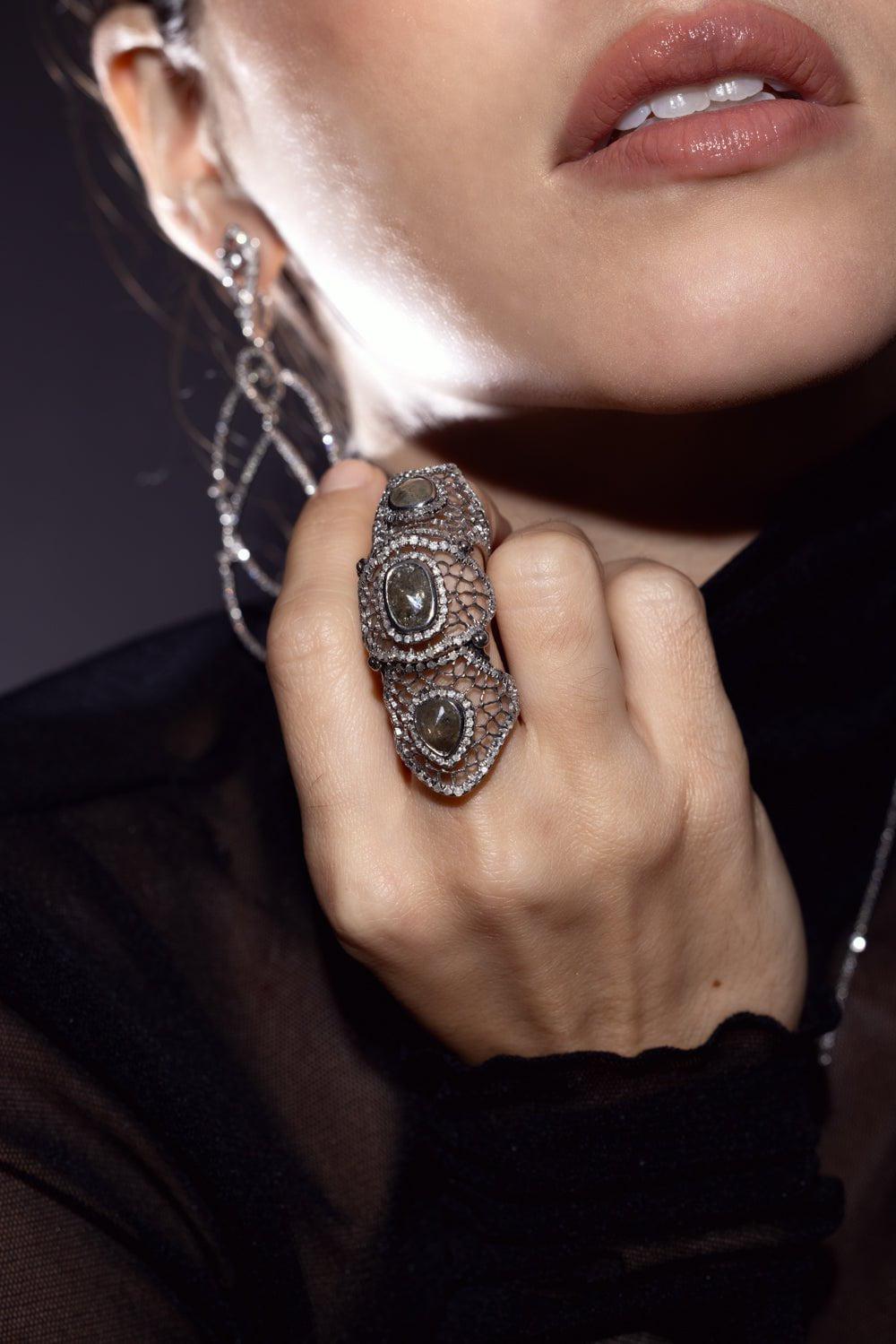 LOREE RODKIN-Medium Spiderweb Ring-WHITE GOLD