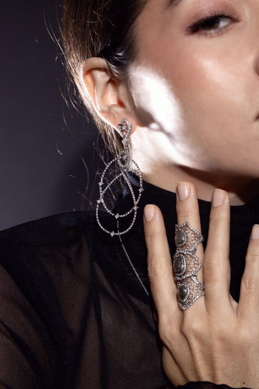 LOREE RODKIN-Medium Spiderweb Ring-WHITE GOLD