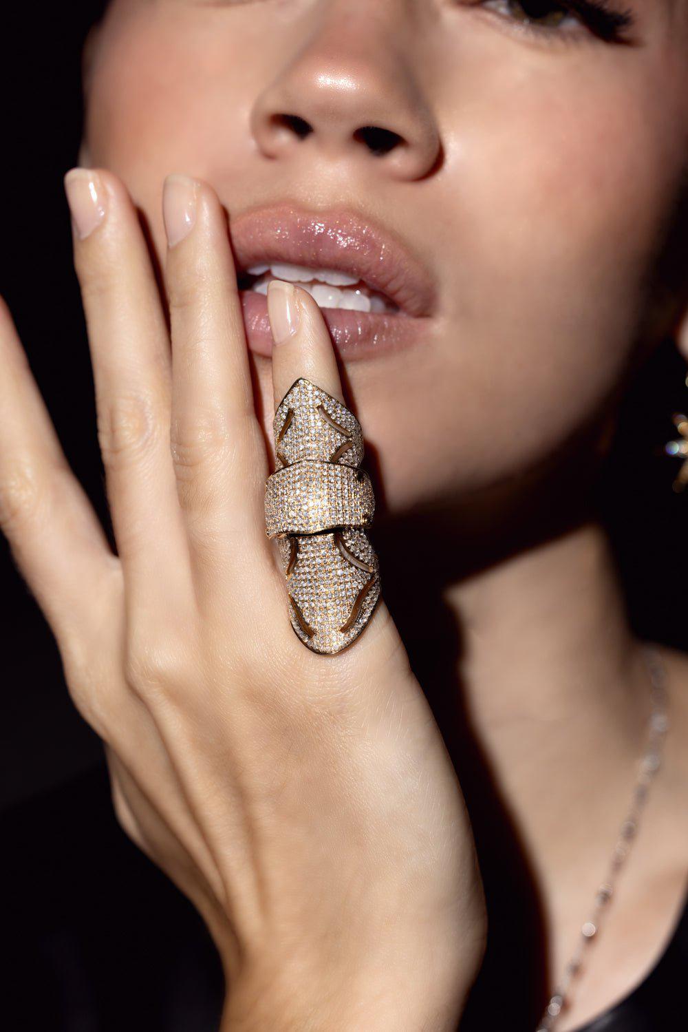 LOREE RODKIN-All Over Diamond Bondage Ring-YELLOW GOLD