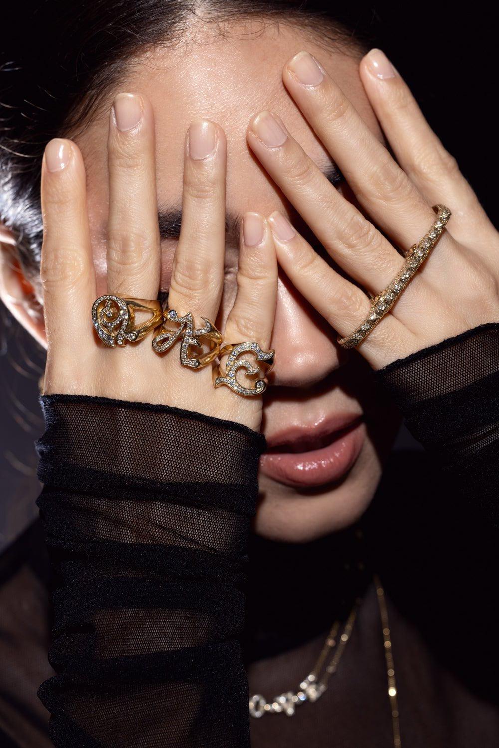 LOREE RODKIN-Gothic E Ring-YELLOW GOLD