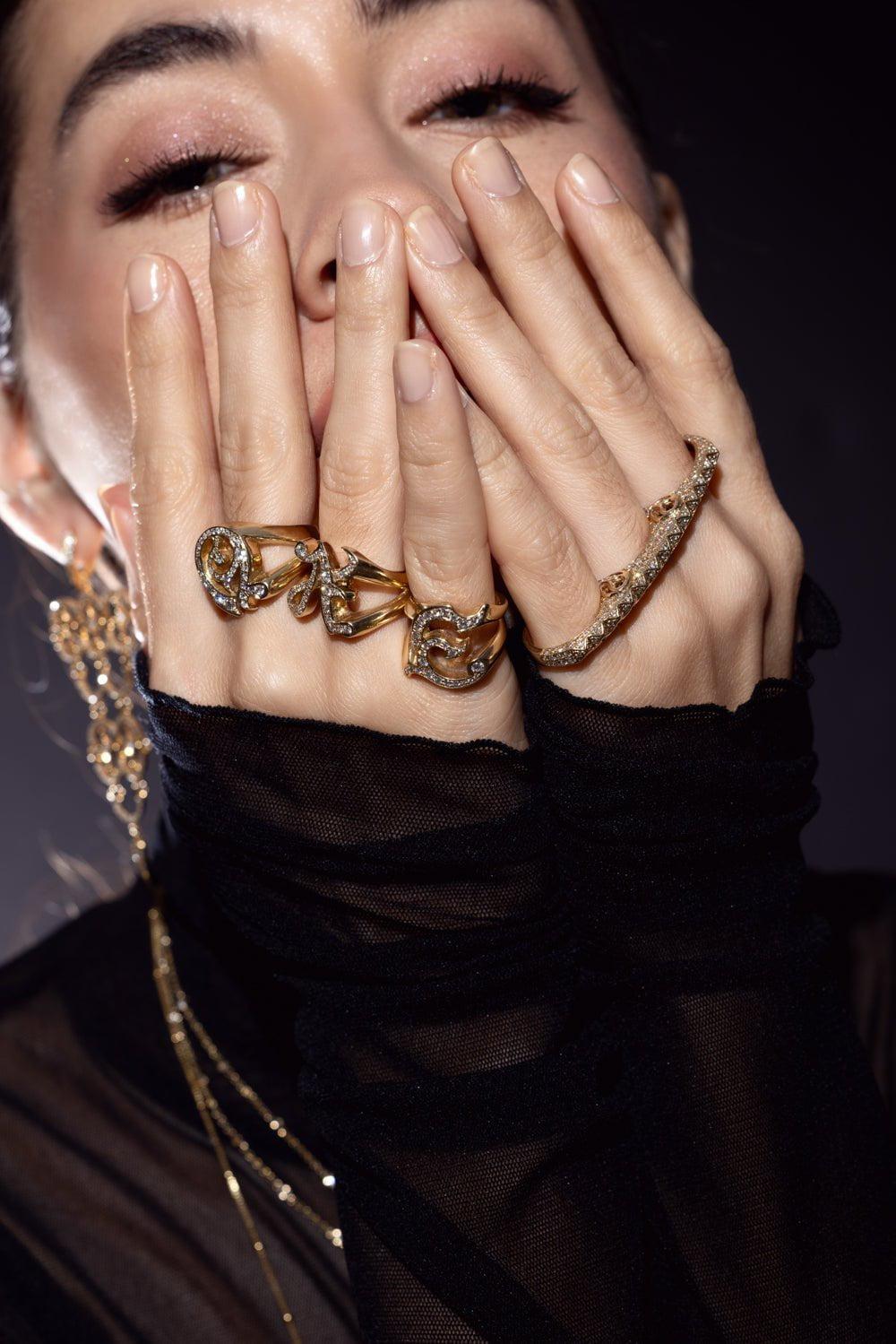 LOREE RODKIN-Gothic E Ring-YELLOW GOLD