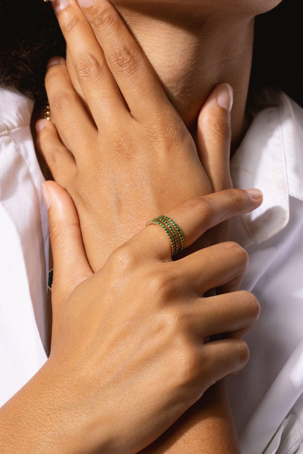 LOREE RODKIN-Triple Tsavorite Band Ring-YELLOW GOLD