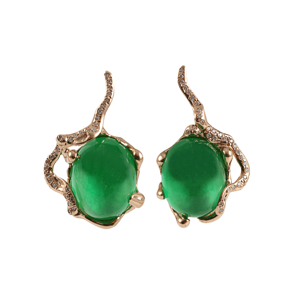 LUCIFER VIR HONESTUS-Cabochon Jade Diamond Earrings-ROSE GLD