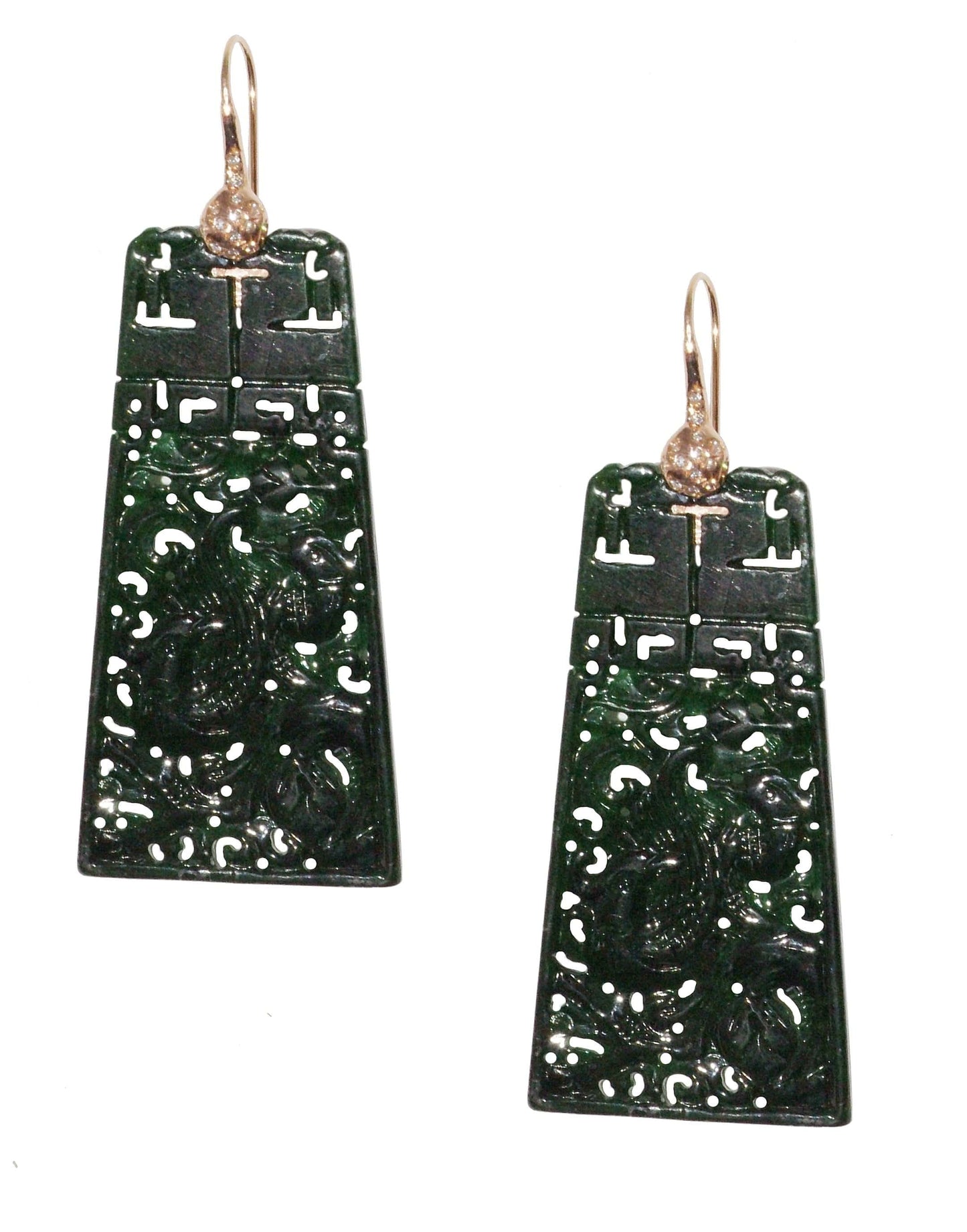 LUCIFER VIR HONESTUS-Carved Jade Earrings-ROSE GOLD