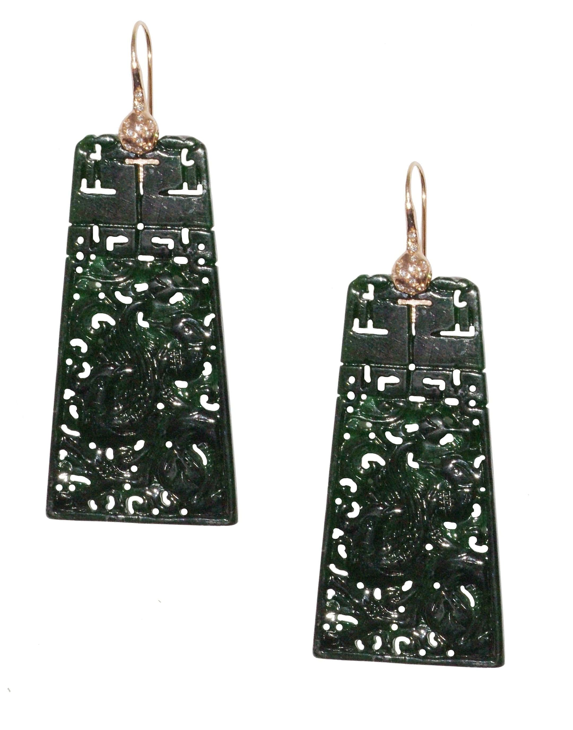 LUCIFER VIR HONESTUS-Carved Jade Earrings-ROSE GOLD