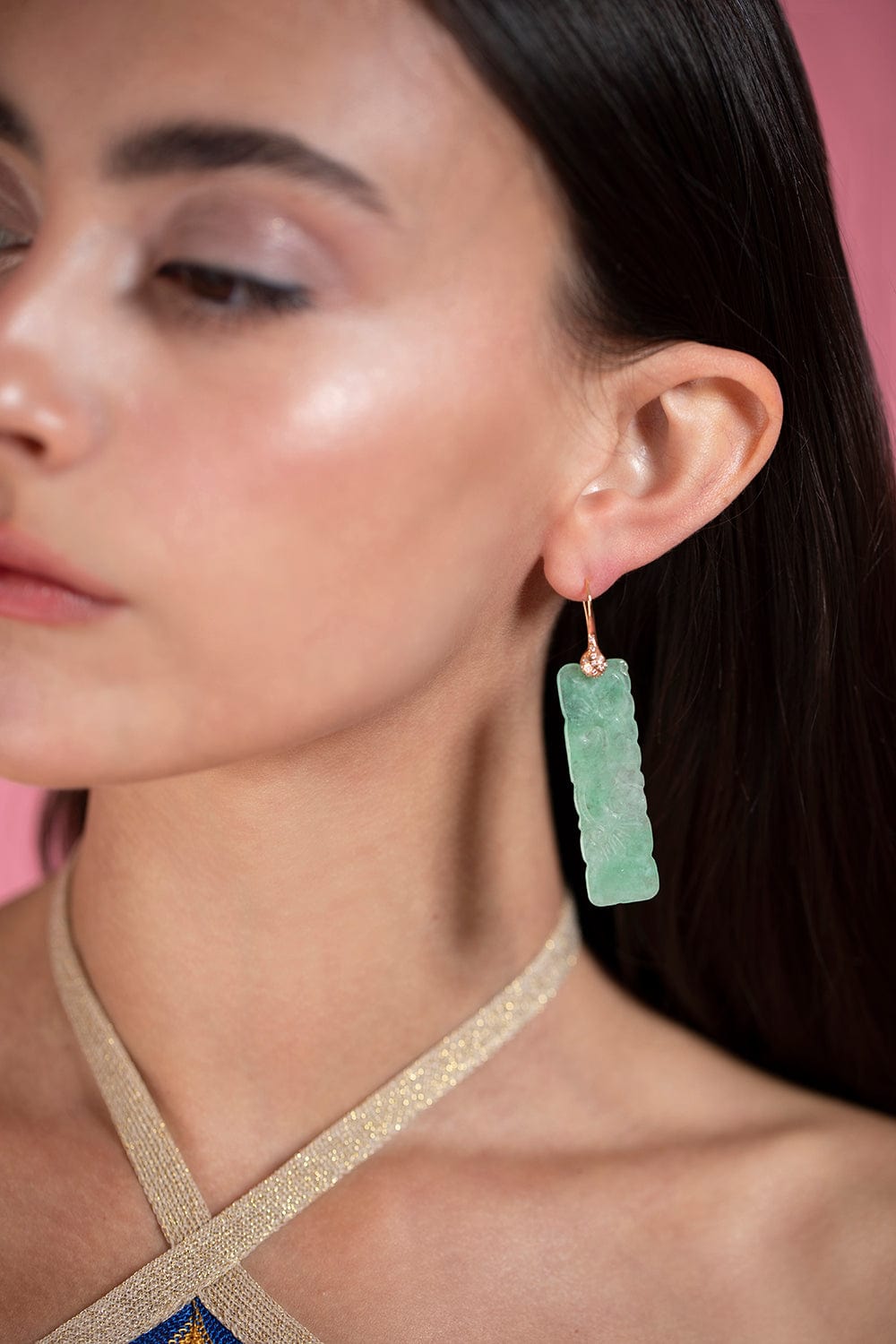 LUCIFER VIR HONESTUS-Jade and Diamond Earrings-ROSE GOLD