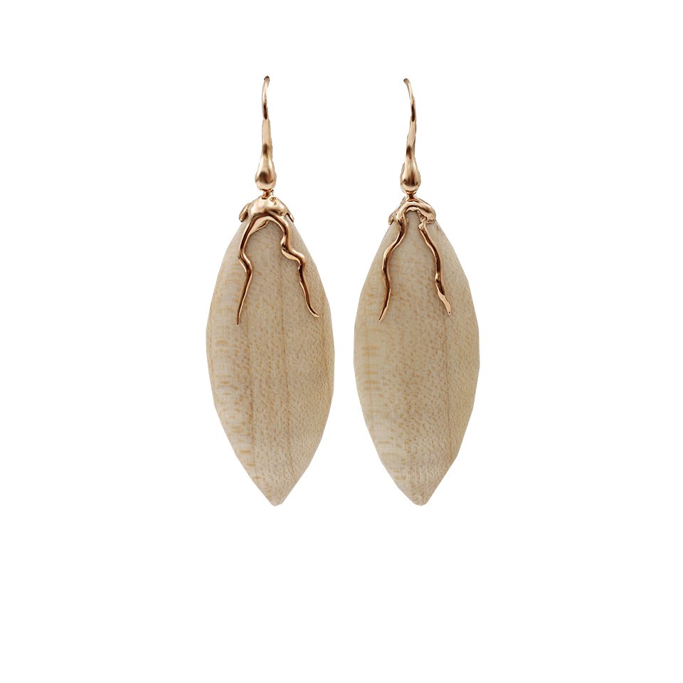 LUCIFER VIR HONESTUS-Maple Wood Navette Drop Earrings-ROSE GOLD