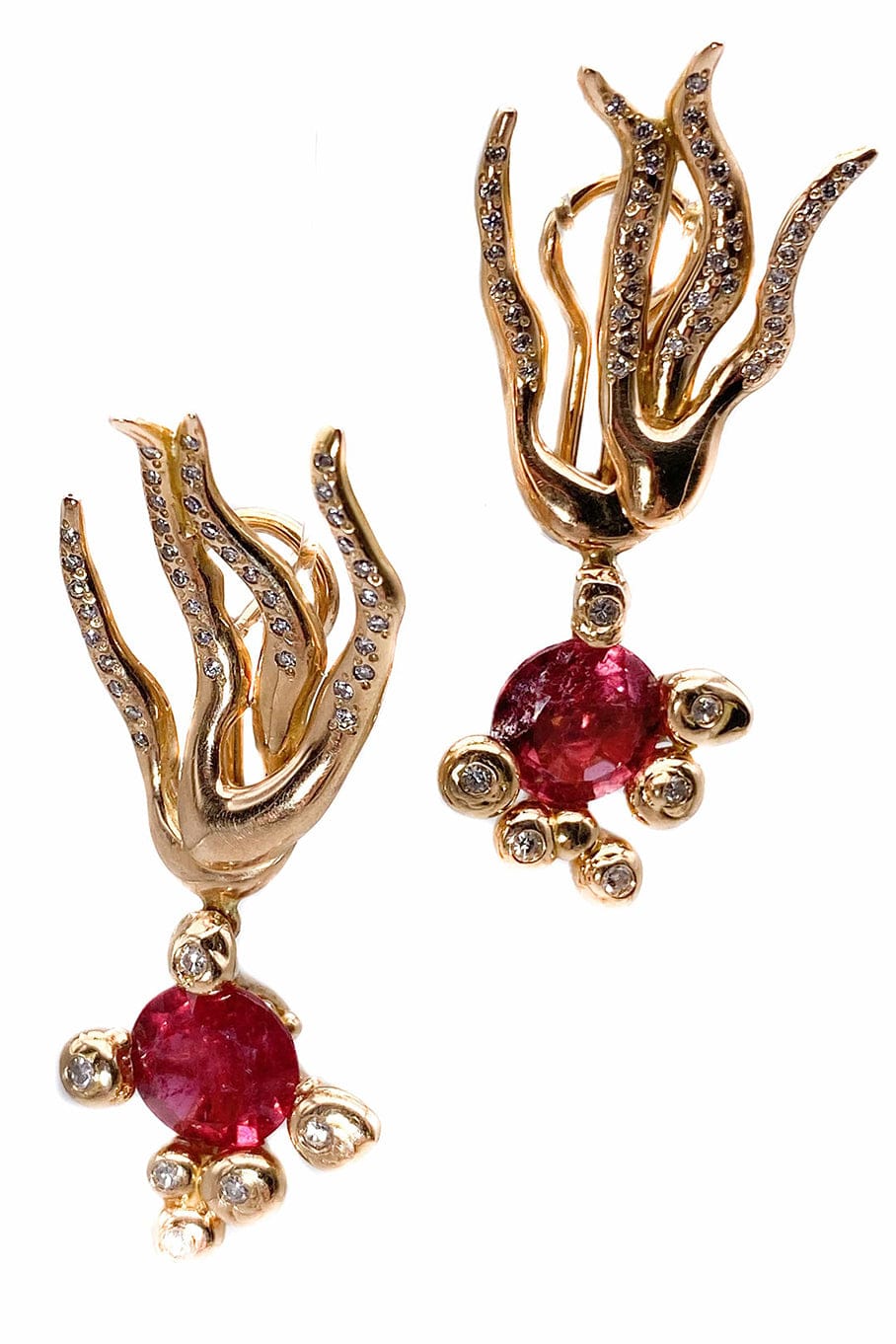 LUCIFER VIR HONESTUS-Red Tourmaline and Diamond Earrings-ROSE GOLD