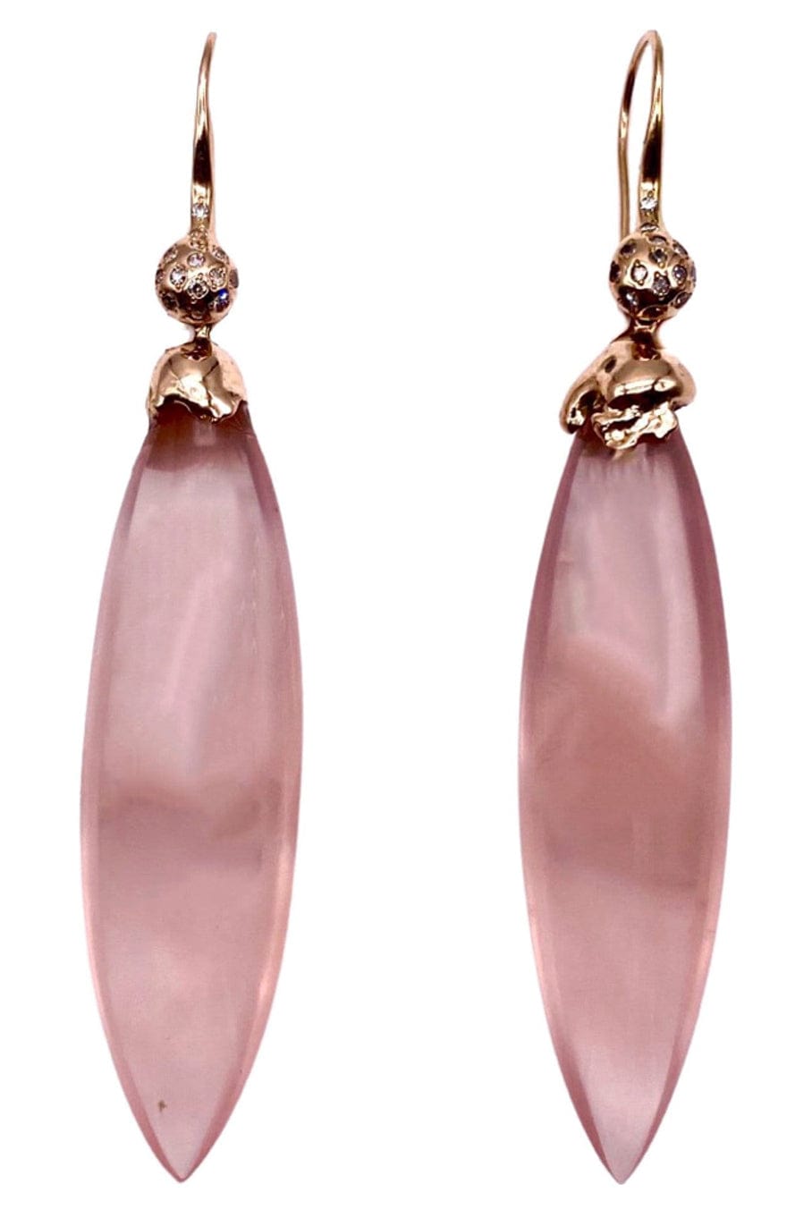 LUCIFER VIR HONESTUS-Rose Quartz and Diamond Earrings-ROSE GOLD