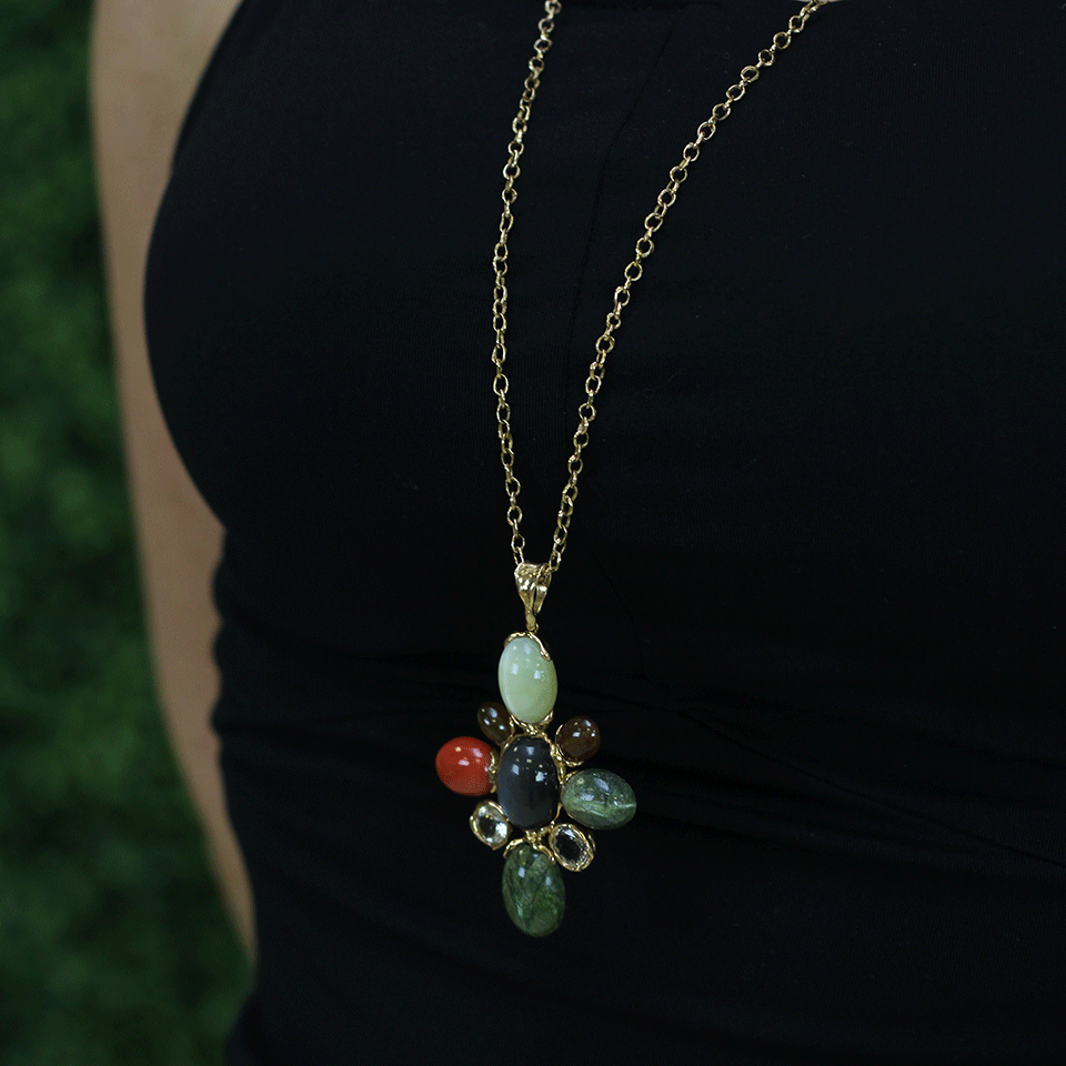 LUCIFER VIR HONESTUS-Mixed Gem Cross-ROSE GOLD