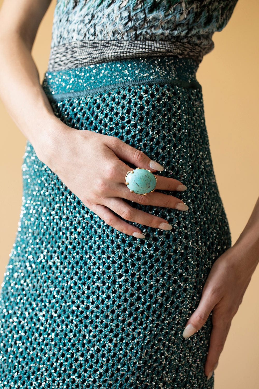 LUCIFER VIR HONESTUS-Large Turquoise Ring-ROSE GOLD