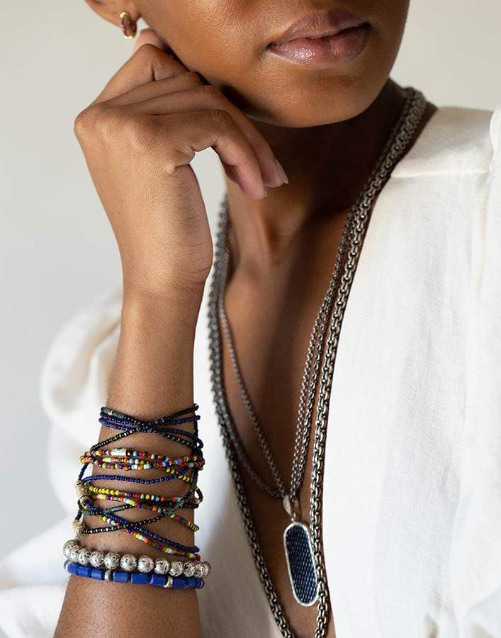 LUIS MORAIS-Blue Sapphire Bead Necklace-YELLOW GOLD