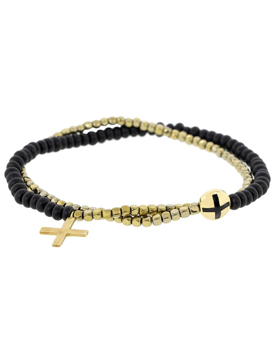 LUIS MORAIS-Double Wrap Black and Gold Beaded Bracelet-YELLOW GOLD