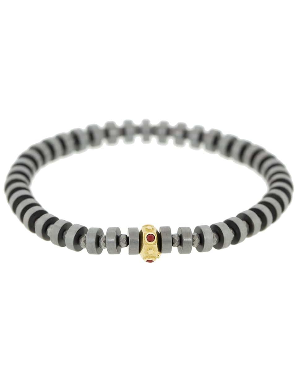 LUIS MORAIS-Hematite and Ruby Bead Bracelet-YELLOW GOLD