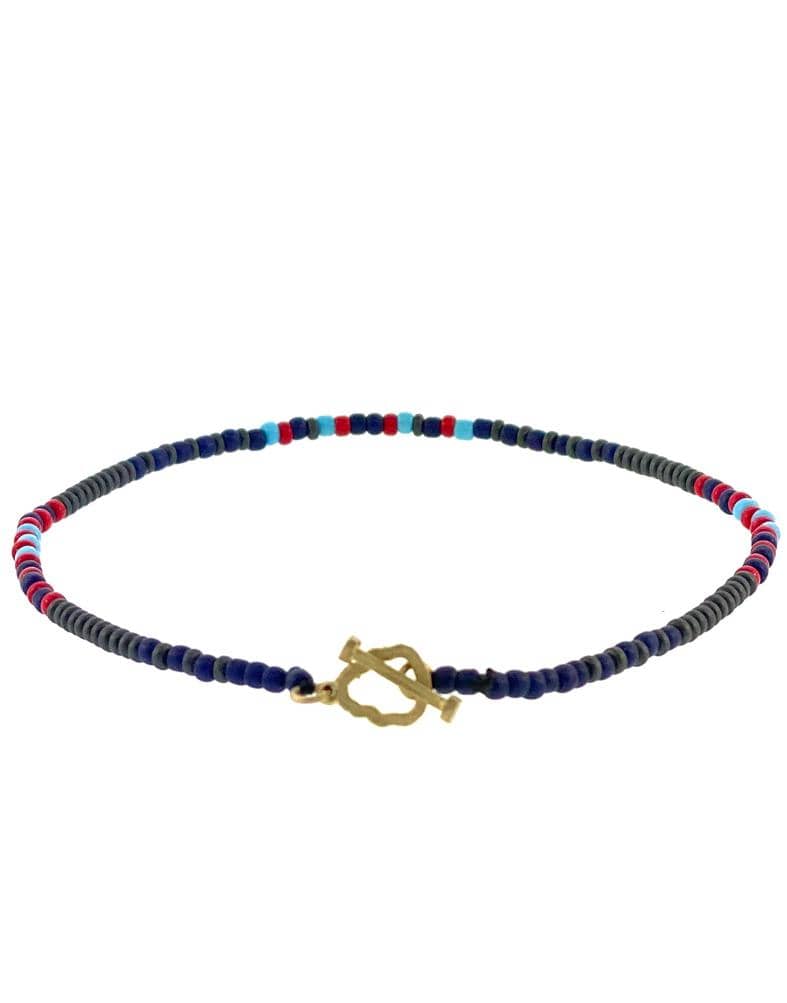 LUIS MORAIS-Hematite Blue and Red Bead Bracelet-YELLOW GOLD