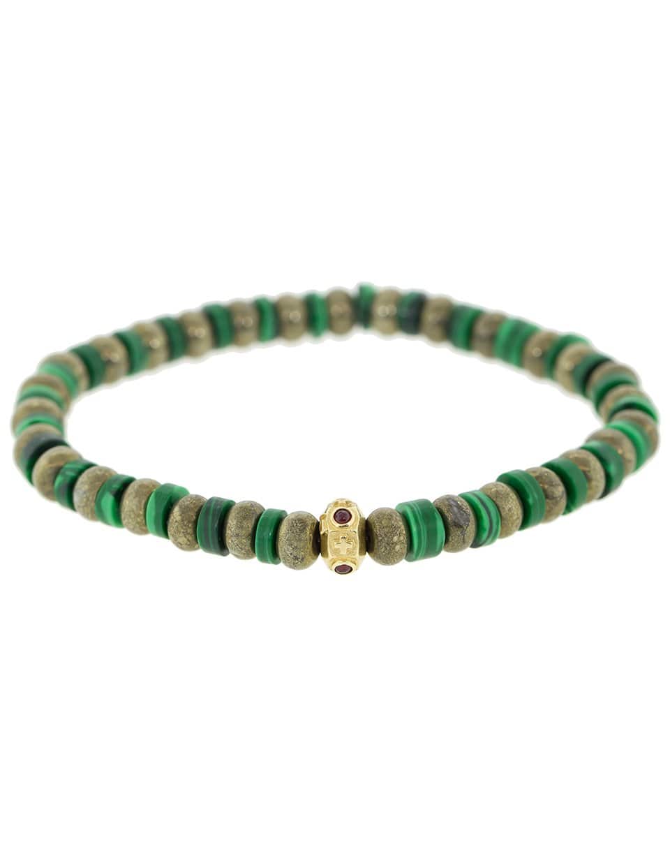 LUIS MORAIS-Malachite and Ruby Bead Bracelet-YELLOW GOLD