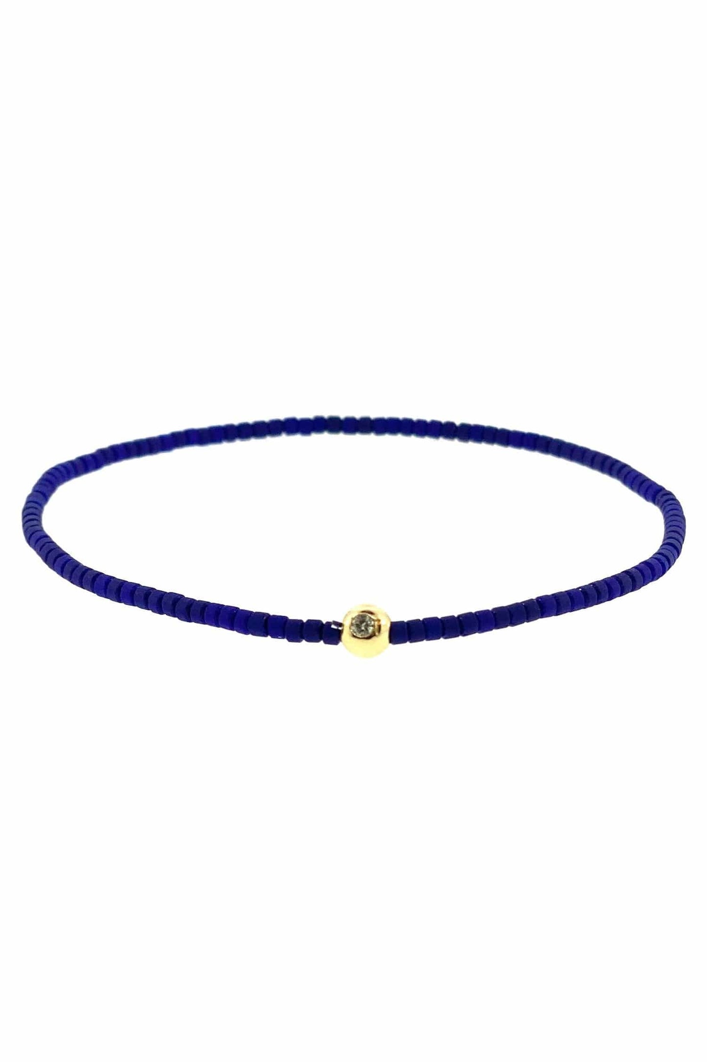 LUIS MORAIS-Blue Glass Bead Diamond Bracelet-YELLOW GOLD