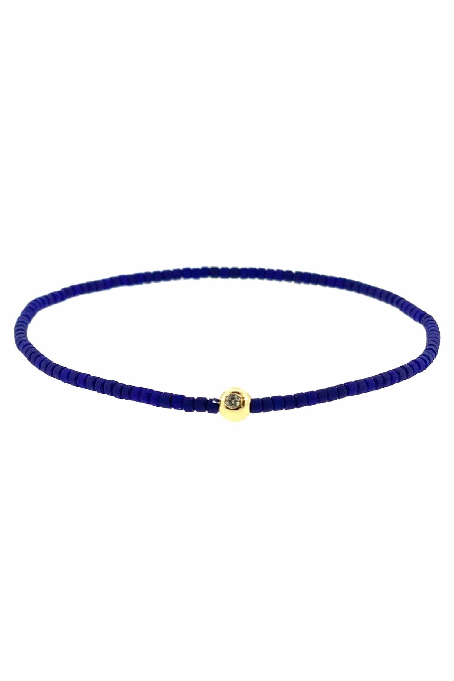 LUIS MORAIS-Blue Glass Bead Diamond Bracelet-YELLOW GOLD