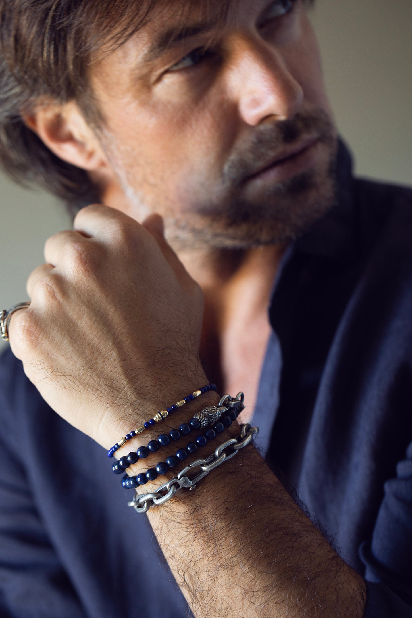 LUIS MORAIS-Blue Sapphire Lapis Bead Bracelet-YELLOW GOLD