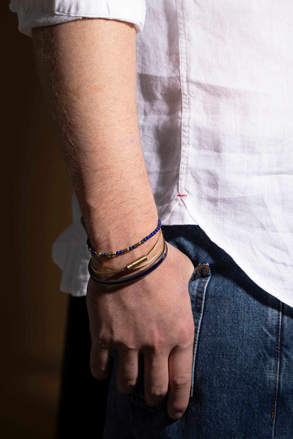 LUIS MORAIS-Blue Sapphire Lapis Bead Bracelet-YELLOW GOLD
