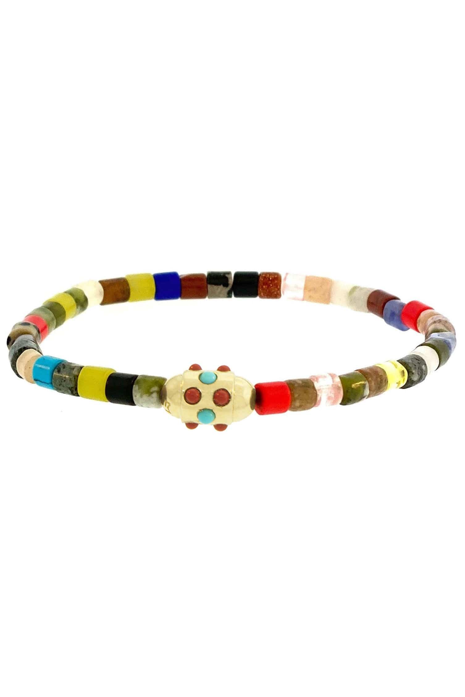 LUIS MORAIS-Cabochon Round Bolt Beaded Bracelet-YELLOW GOLD