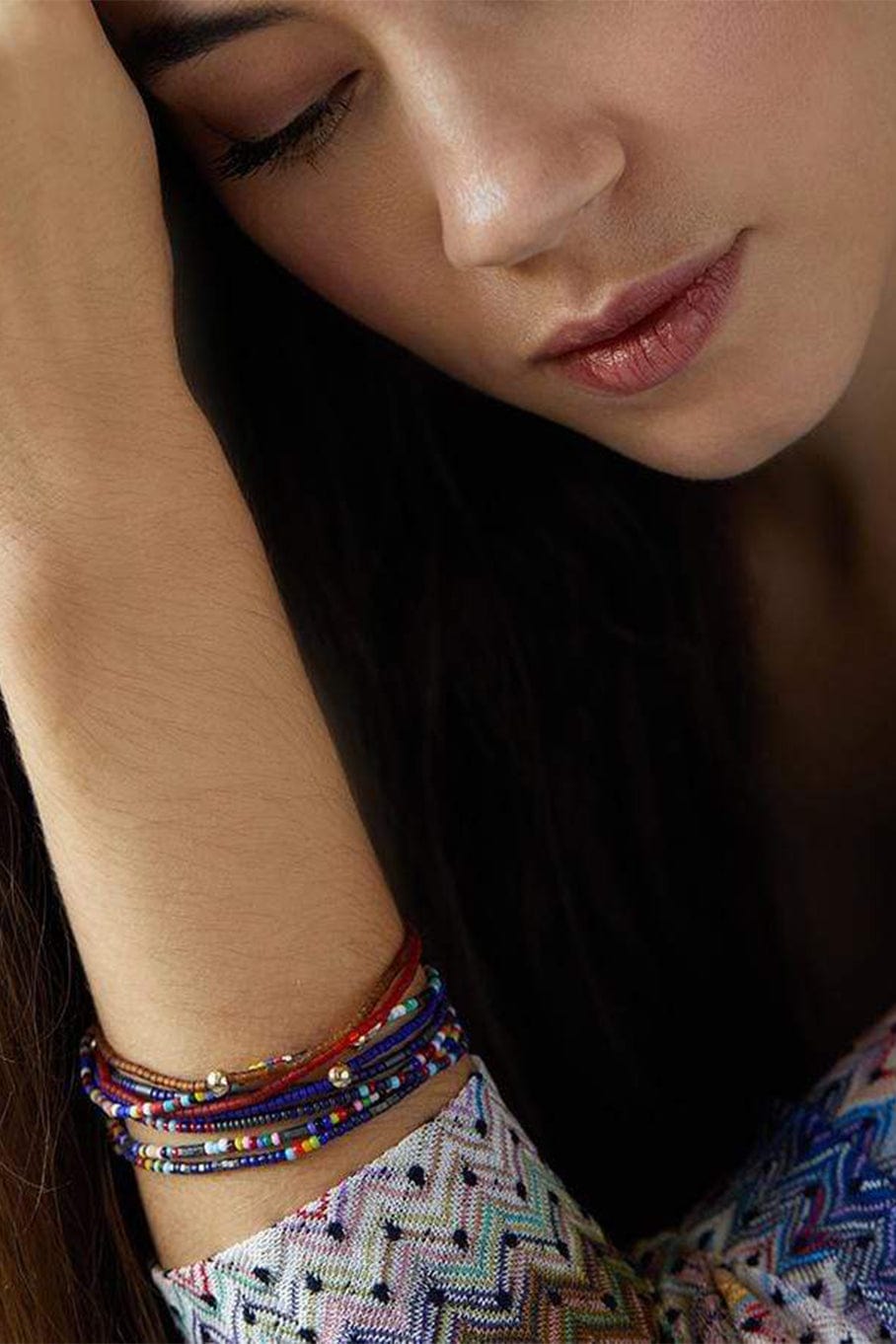 LUIS MORAIS-Diamond On Brown Glass Bead Bracelet-YELLOW GOLD