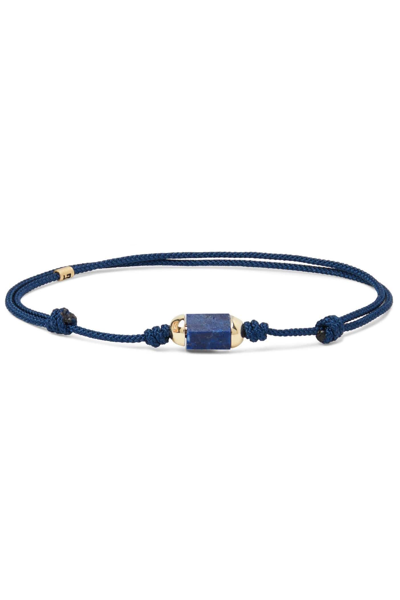 LUIS MORAIS-Hexagon Lapis Bolt Navy Cord Bracelet-YELLOW GOLD