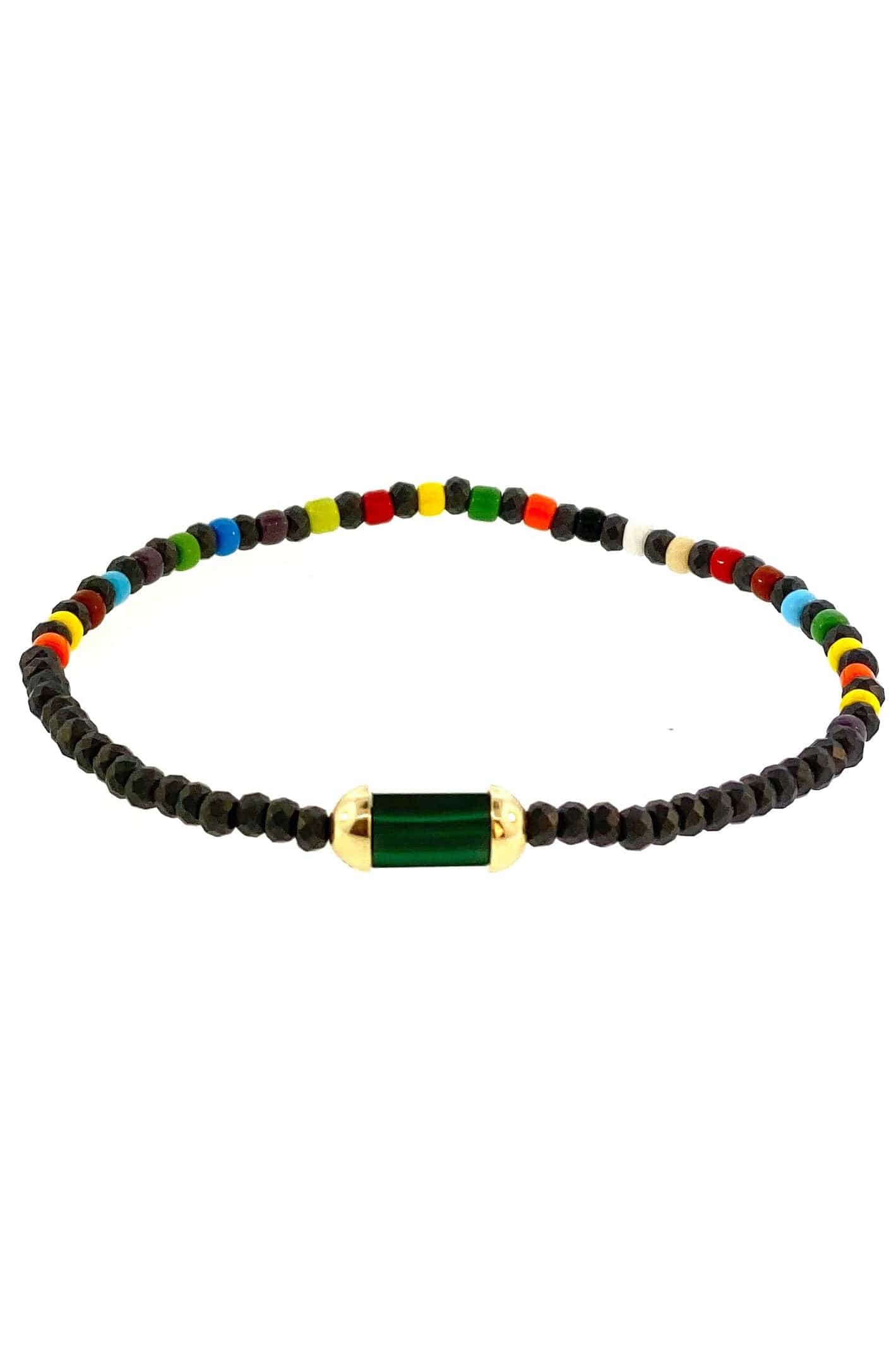 LUIS MORAIS-Hexagon Malachite Bolt Beaded Bracelet-YELLOW GOLD