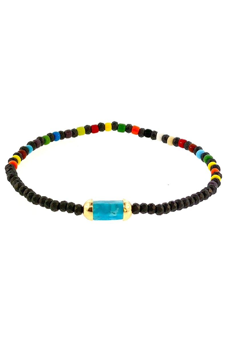 LUIS MORAIS-Turquoise Bolt Mutli Bead Bracelet-YELLOW GOLD