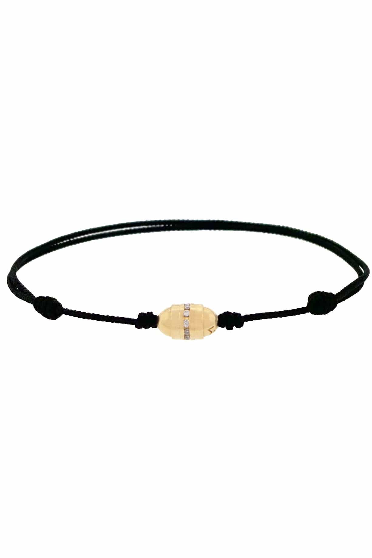 LUIS MORAIS-White Diamond Round Bolt Bead Black Cord Bracelet-YELLOW GOLD