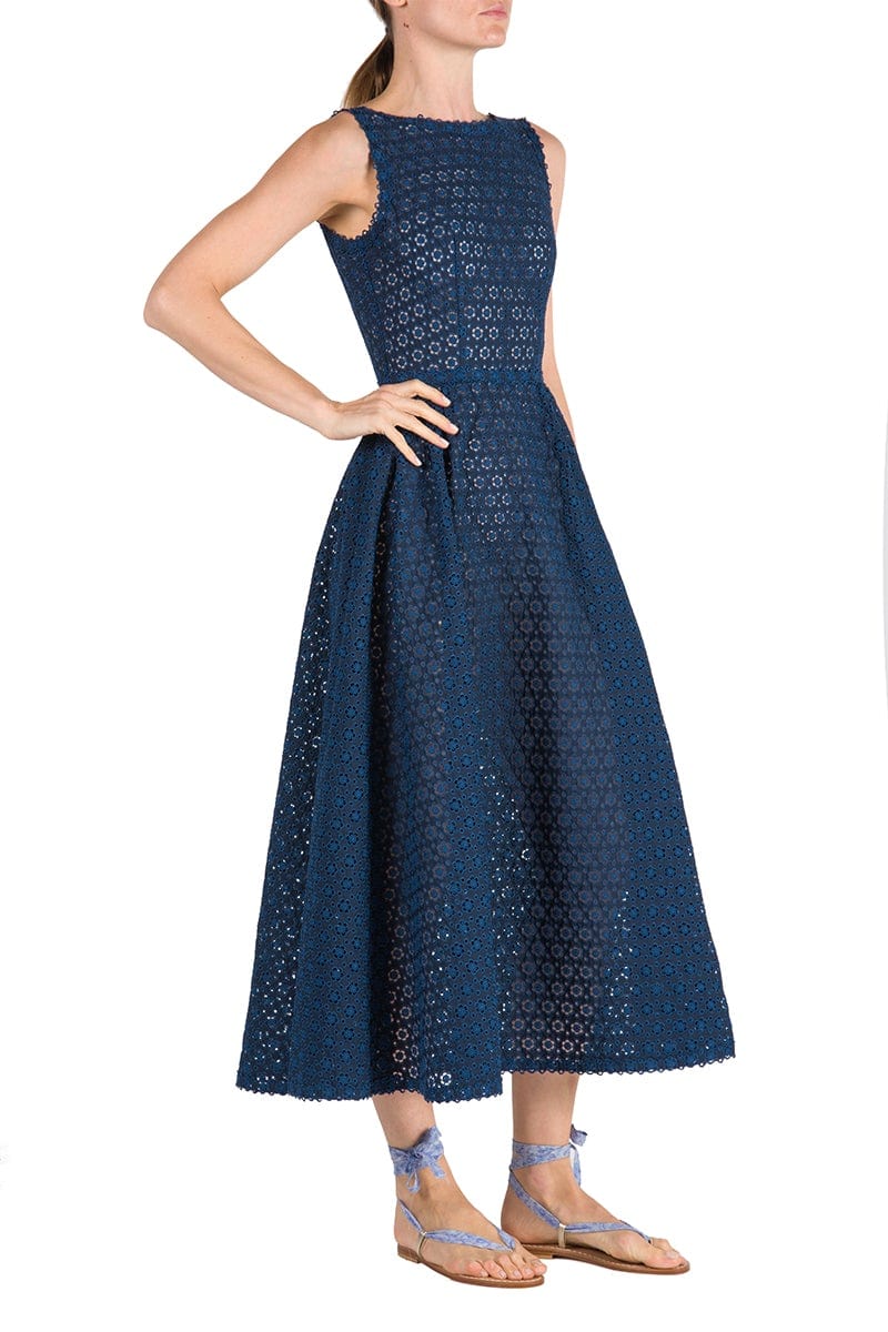 LUISA BECCARIA-Sleeveless Eyelet Midi Dress-