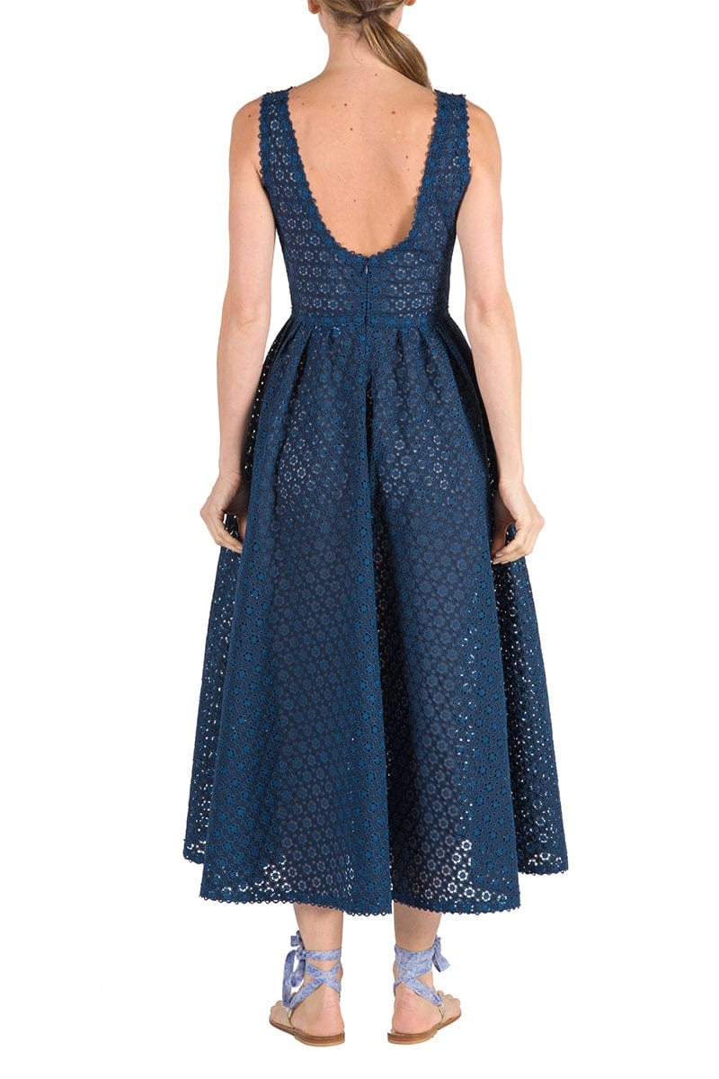 LUISA BECCARIA-Sleeveless Eyelet Midi Dress-