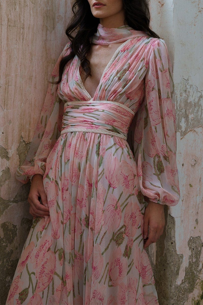 LUISA BECCARIA: Big Poppies Chiffon Dress
