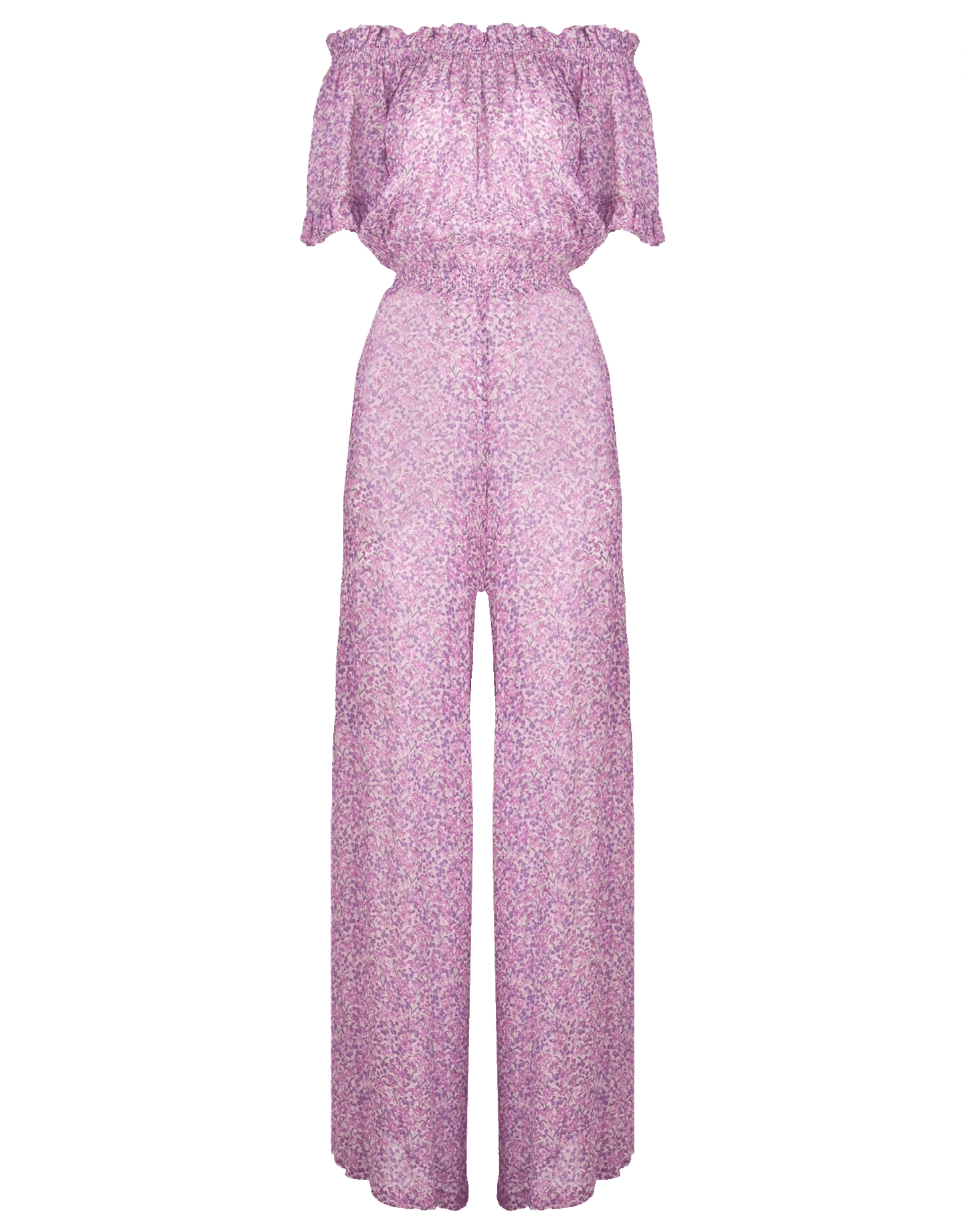 LUISA BECCARIA-Floral-Printed Georgette Jumpsuit-PURPLE