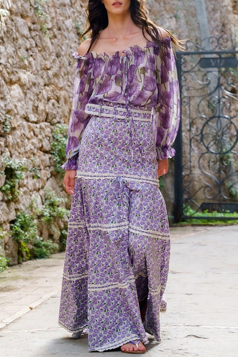 LUISA BECCARIA-Big Poppies Chiffon Blouse-