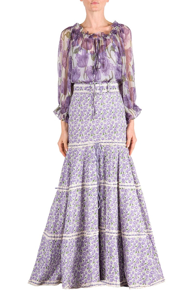 LUISA BECCARIA-Big Poppies Chiffon Blouse-