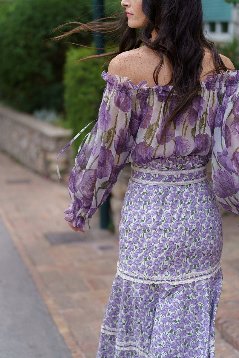LUISA BECCARIA-Big Poppies Chiffon Blouse-