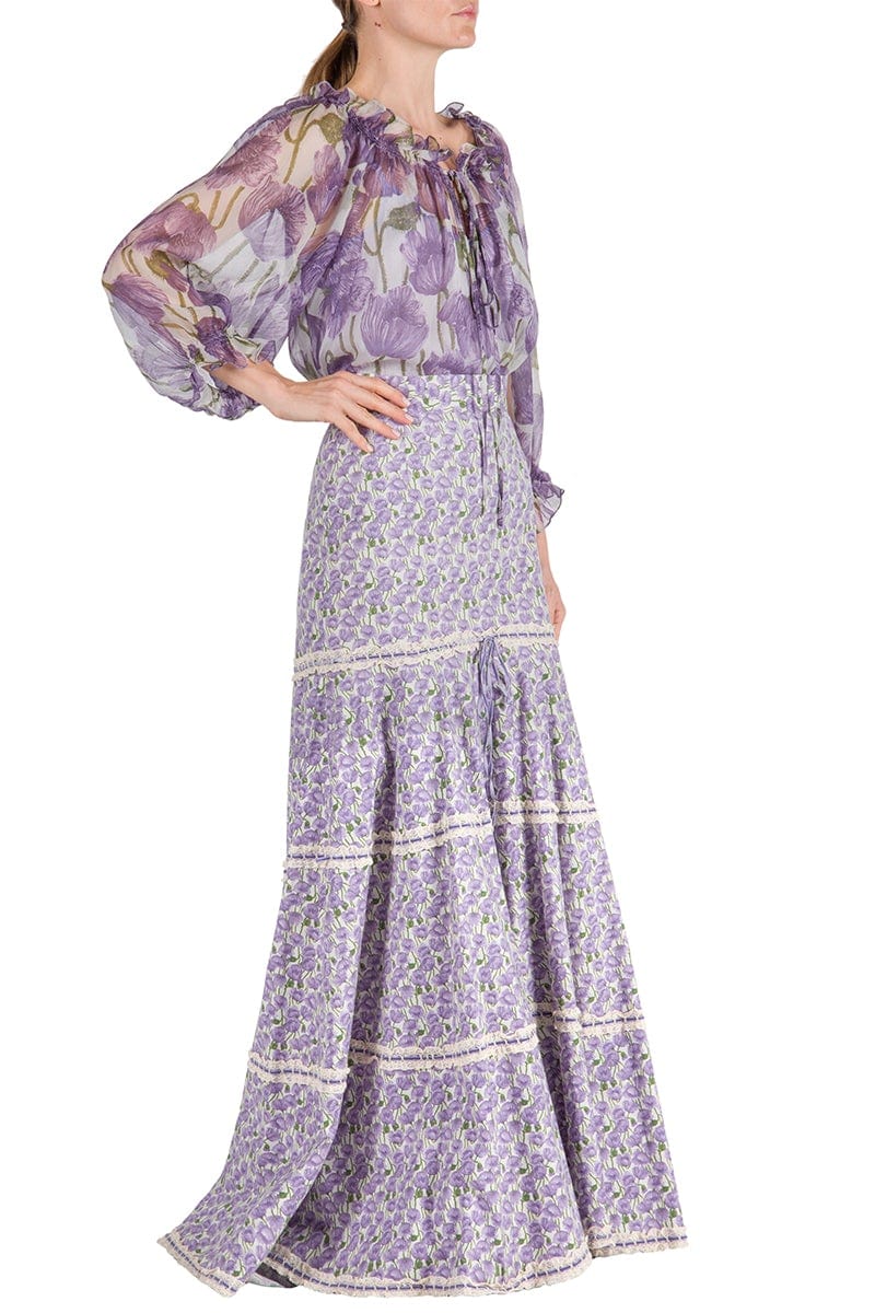 LUISA BECCARIA-Big Poppies Chiffon Blouse-